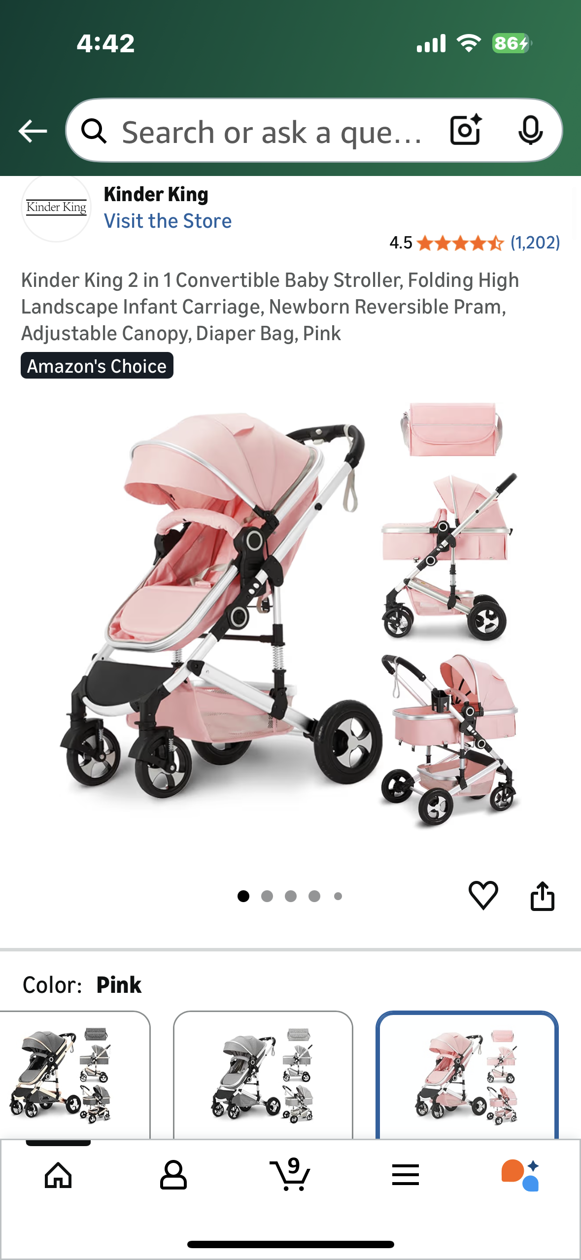 2 in 1 Convertible Baby Stroller, Folding High Landscape Infant Carriage, Newborn Reversible Pram, Adjustable Canopy, Diaper Bag, Pink (R747)