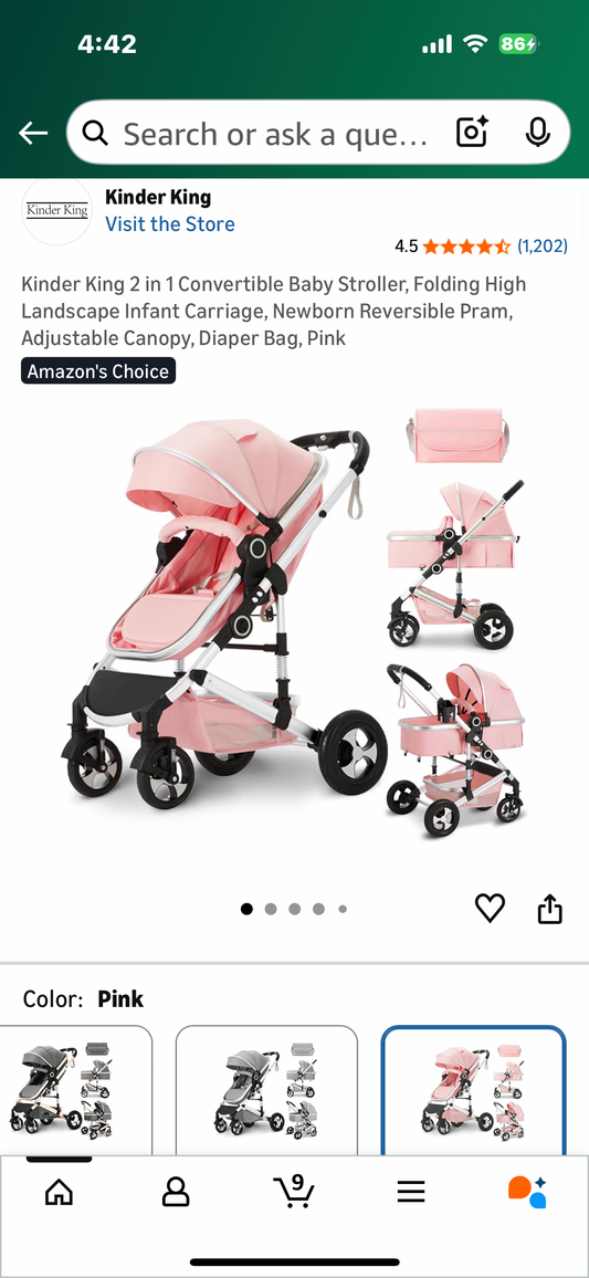 2 in 1 Convertible Baby Stroller, Folding High Landscape Infant Carriage, Newborn Reversible Pram, Adjustable Canopy, Diaper Bag, Pink (R747)