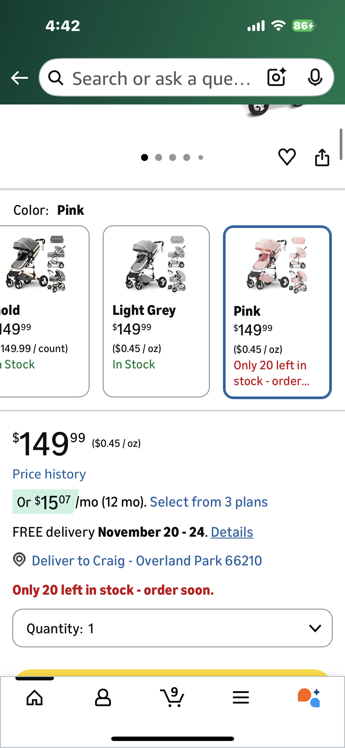 2 in 1 Convertible Baby Stroller, Folding High Landscape Infant Carriage, Newborn Reversible Pram, Adjustable Canopy, Diaper Bag, Pink (R747)