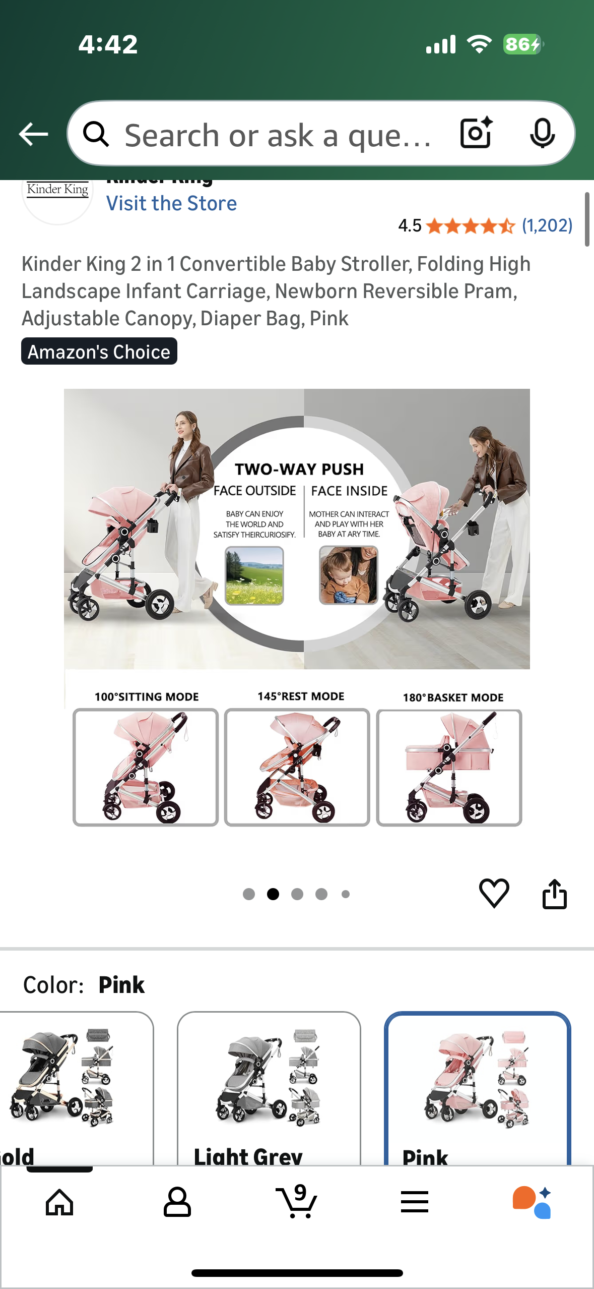 2 in 1 Convertible Baby Stroller, Folding High Landscape Infant Carriage, Newborn Reversible Pram, Adjustable Canopy, Diaper Bag, Pink (R747)