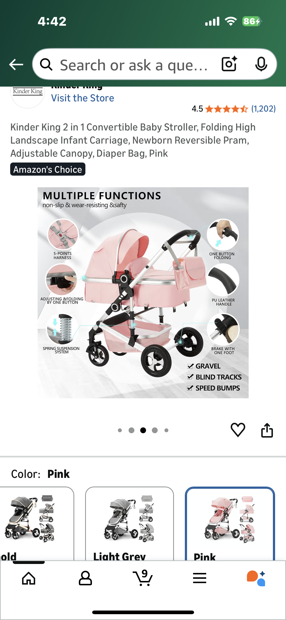 2 in 1 Convertible Baby Stroller, Folding High Landscape Infant Carriage, Newborn Reversible Pram, Adjustable Canopy, Diaper Bag, Pink (R747)