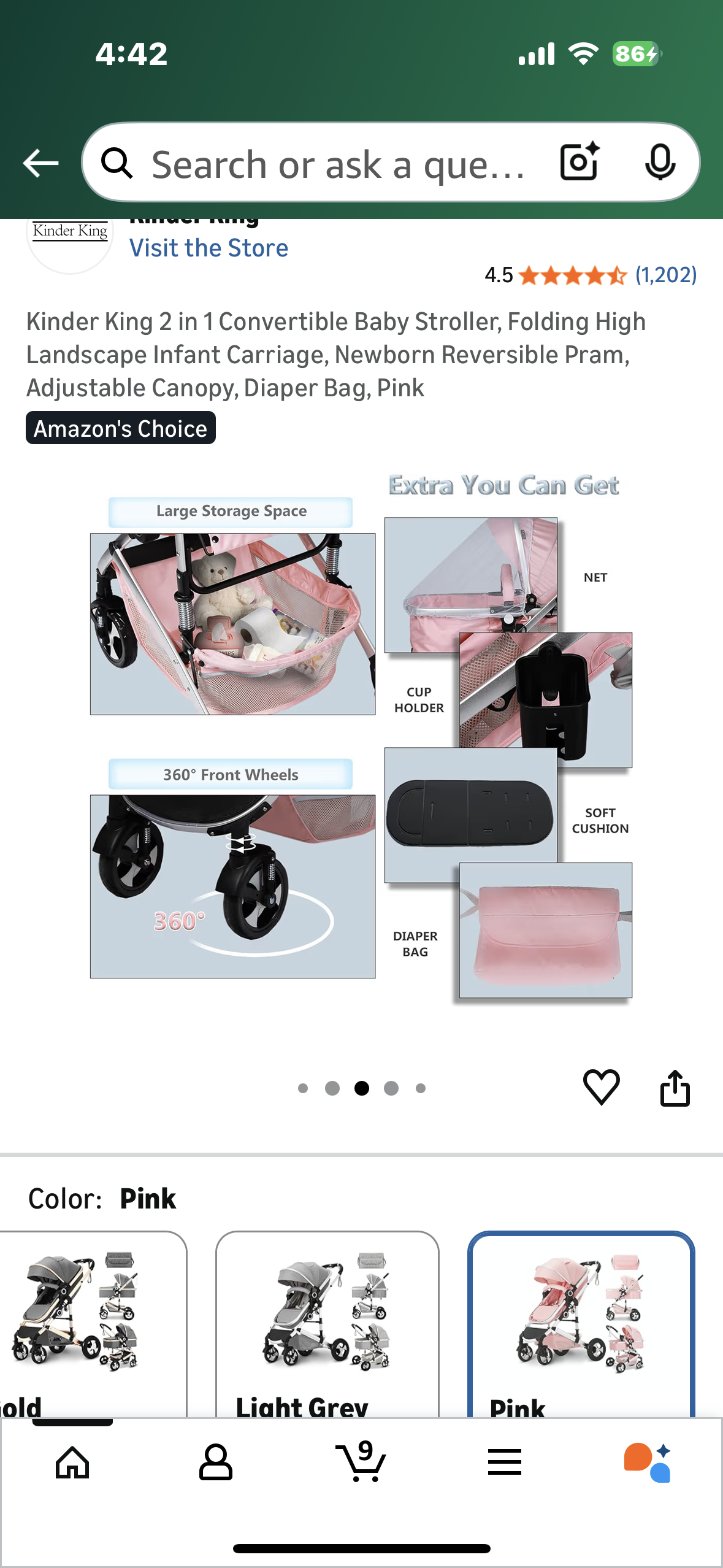 2 in 1 Convertible Baby Stroller, Folding High Landscape Infant Carriage, Newborn Reversible Pram, Adjustable Canopy, Diaper Bag, Pink (R747)