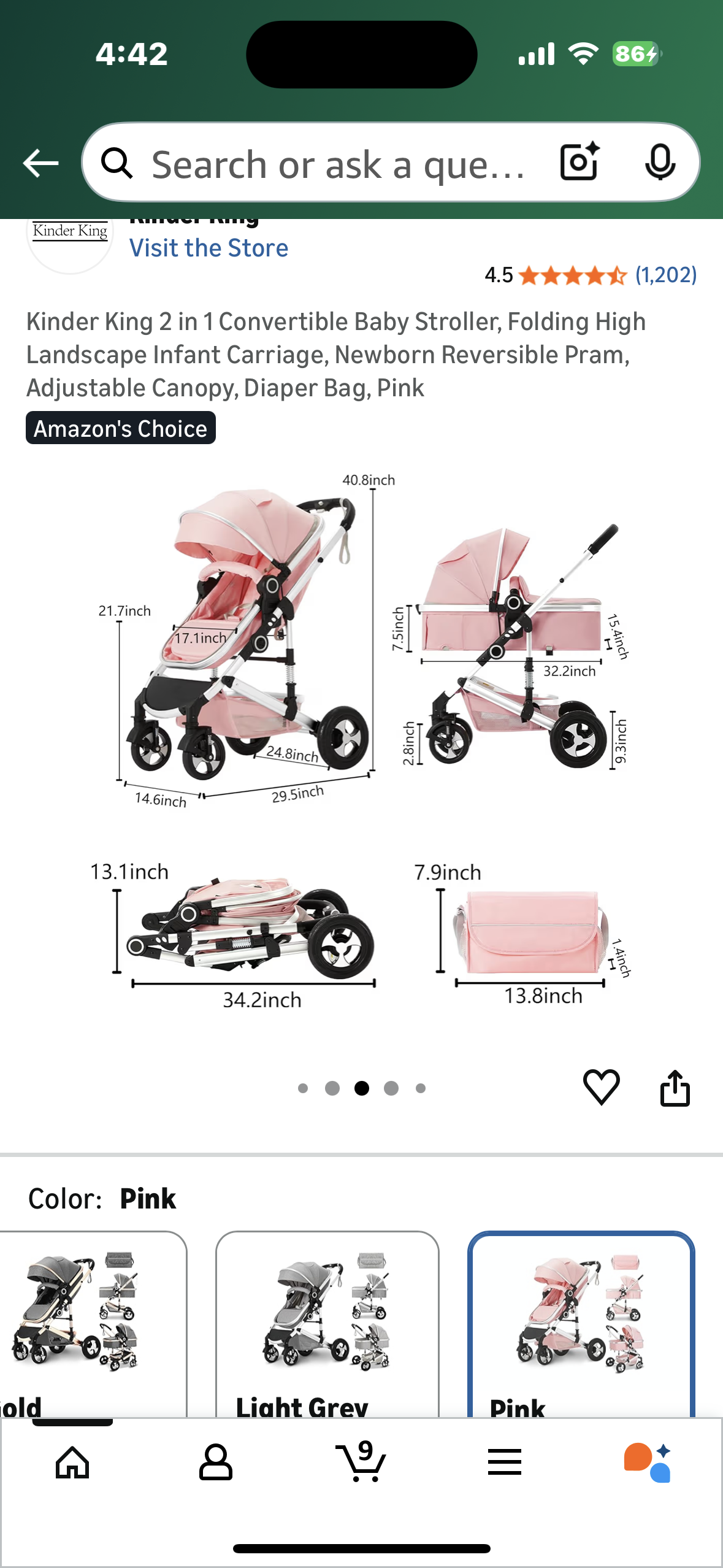 2 in 1 Convertible Baby Stroller, Folding High Landscape Infant Carriage, Newborn Reversible Pram, Adjustable Canopy, Diaper Bag, Pink (R747)