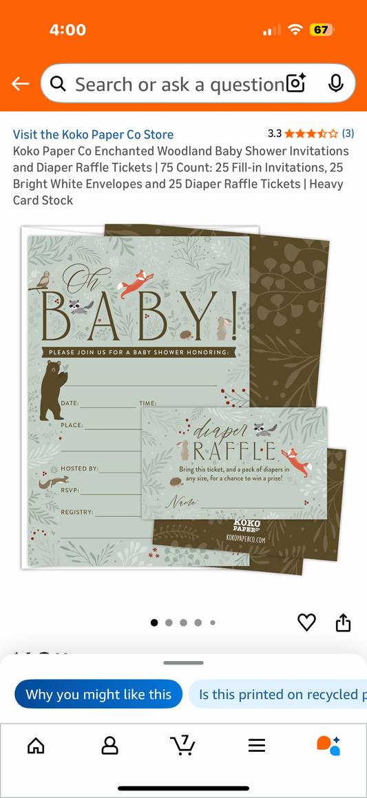 Koko Paper Co Enchanted Woodland Baby Shower Invitations and Diaper Raffle Tickets | 75 Count: 25 Fill-in Invitations, 25 Bright White Envelopes and 25 Diaper Raffle Tickets | Heavy Card Stock