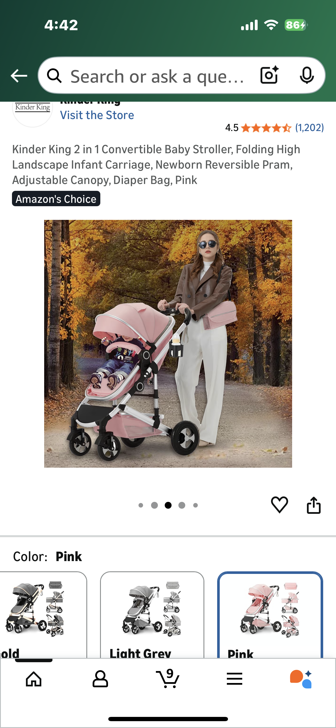 2 in 1 Convertible Baby Stroller, Folding High Landscape Infant Carriage, Newborn Reversible Pram, Adjustable Canopy, Diaper Bag, Pink (R747)