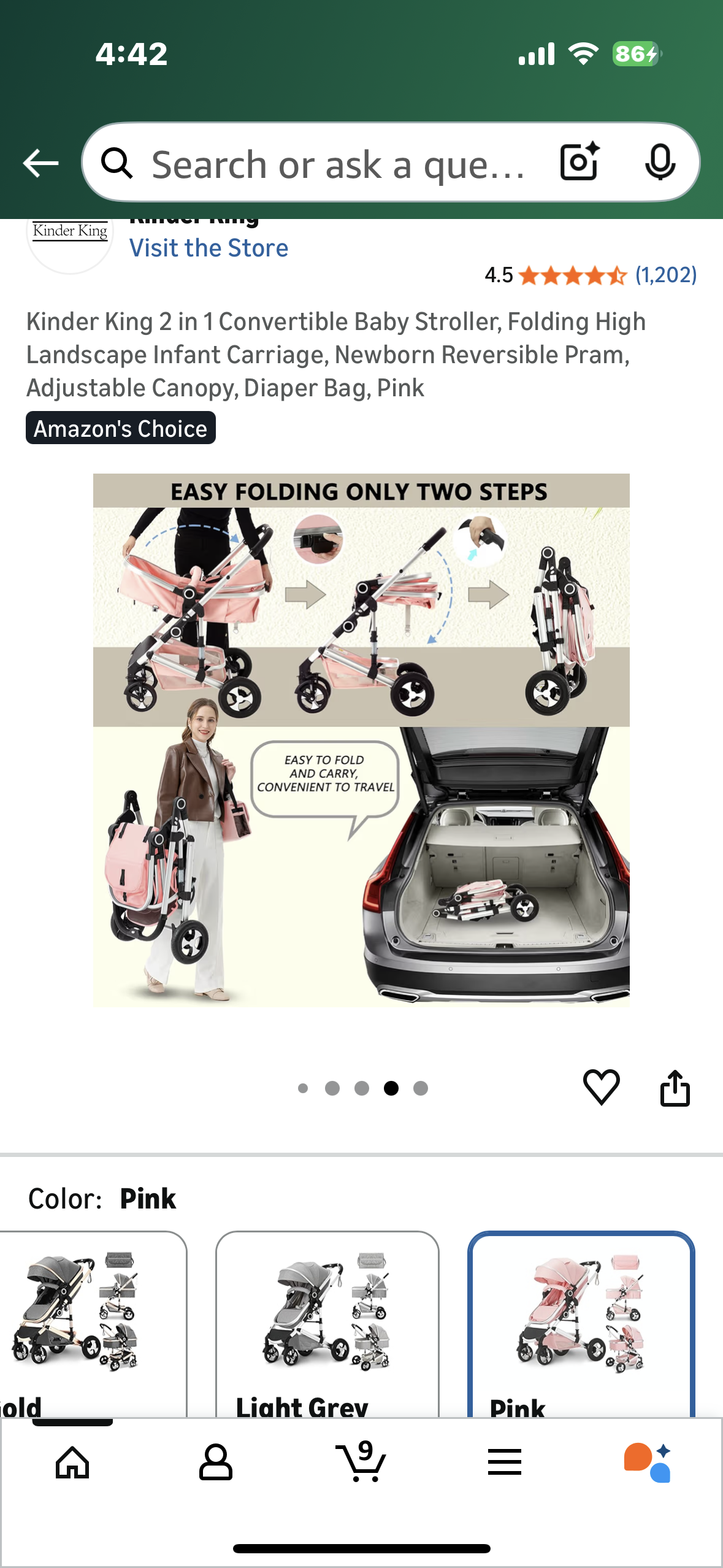 2 in 1 Convertible Baby Stroller, Folding High Landscape Infant Carriage, Newborn Reversible Pram, Adjustable Canopy, Diaper Bag, Pink (R747)