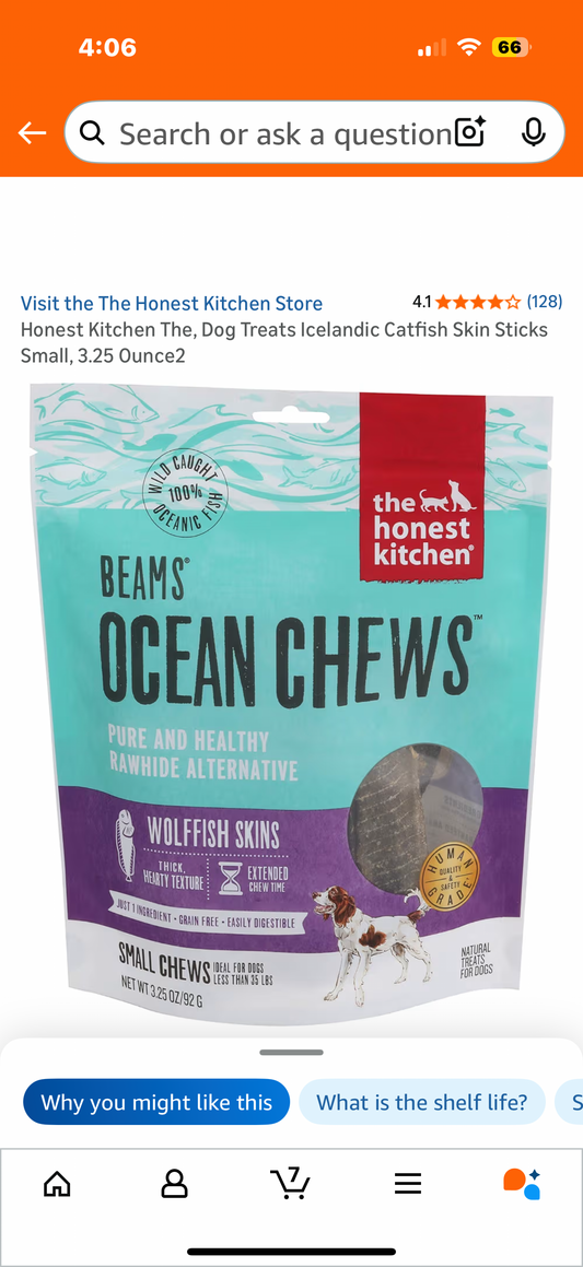 Honest Kitchen The, Dog Treats Icelandic Catfish Skin Sticks Small, 3.25 Ounce2