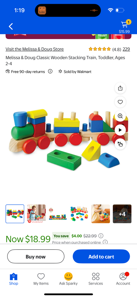 Melissa & Doug Classic Wooden Stacking Train, Toddler, Ages 2-4
