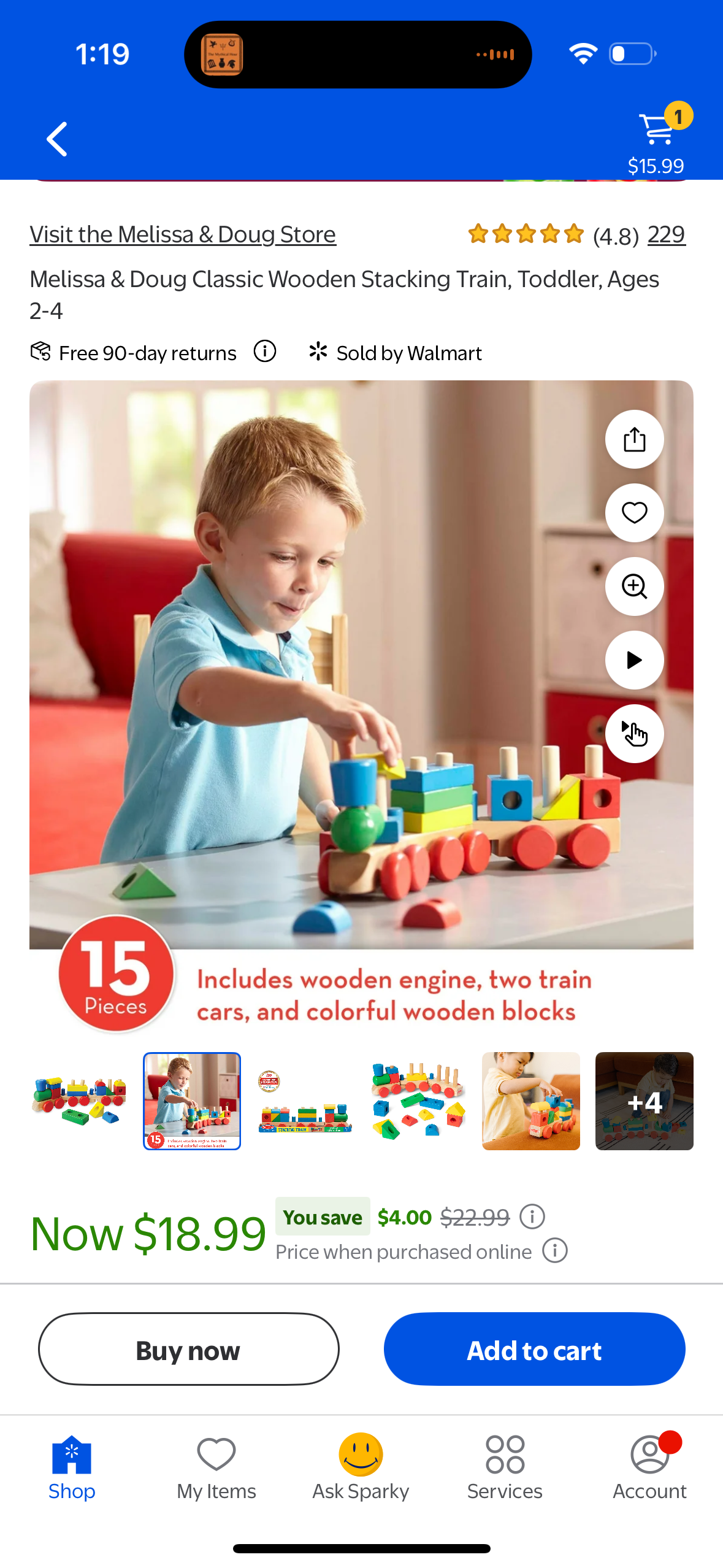 Melissa & Doug Classic Wooden Stacking Train, Toddler, Ages 2-4