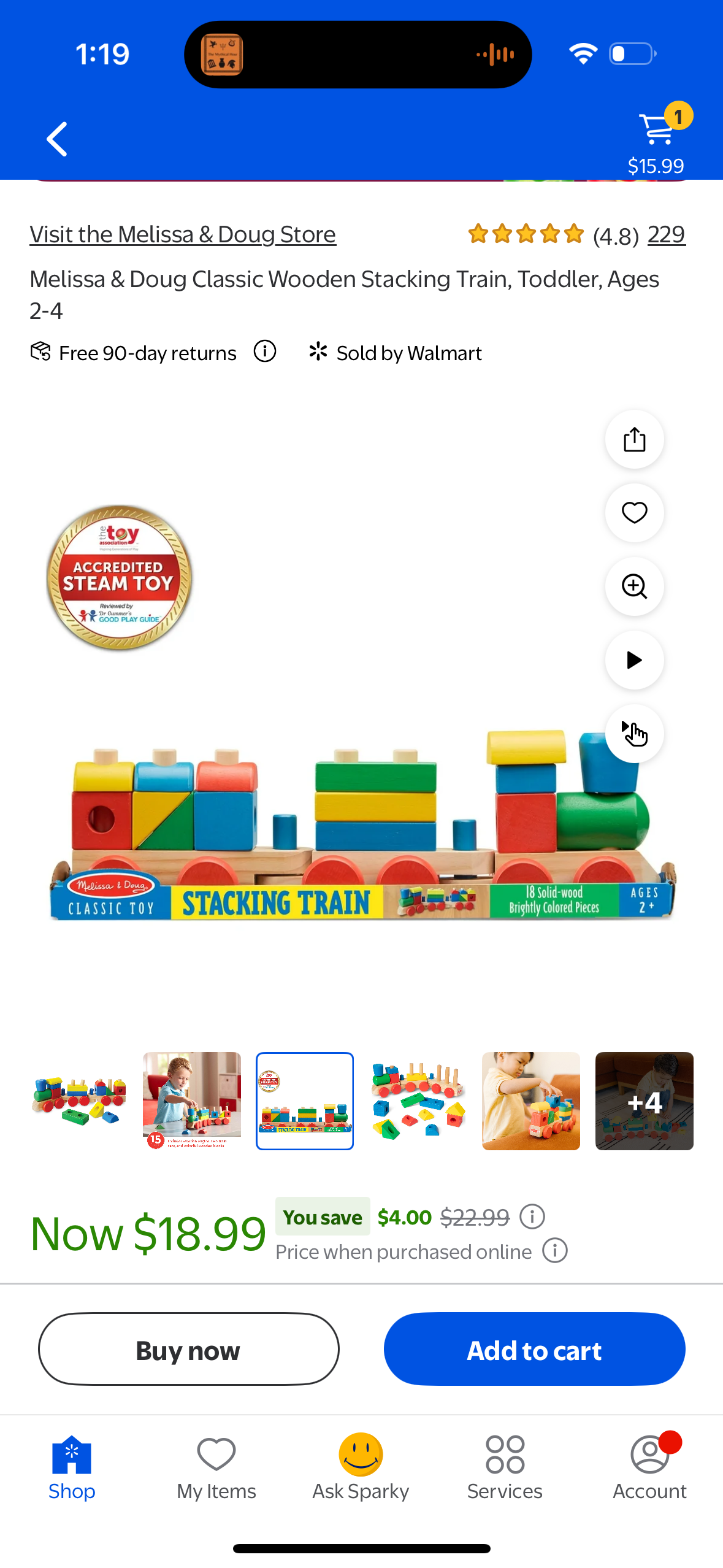 Melissa & Doug Classic Wooden Stacking Train, Toddler, Ages 2-4