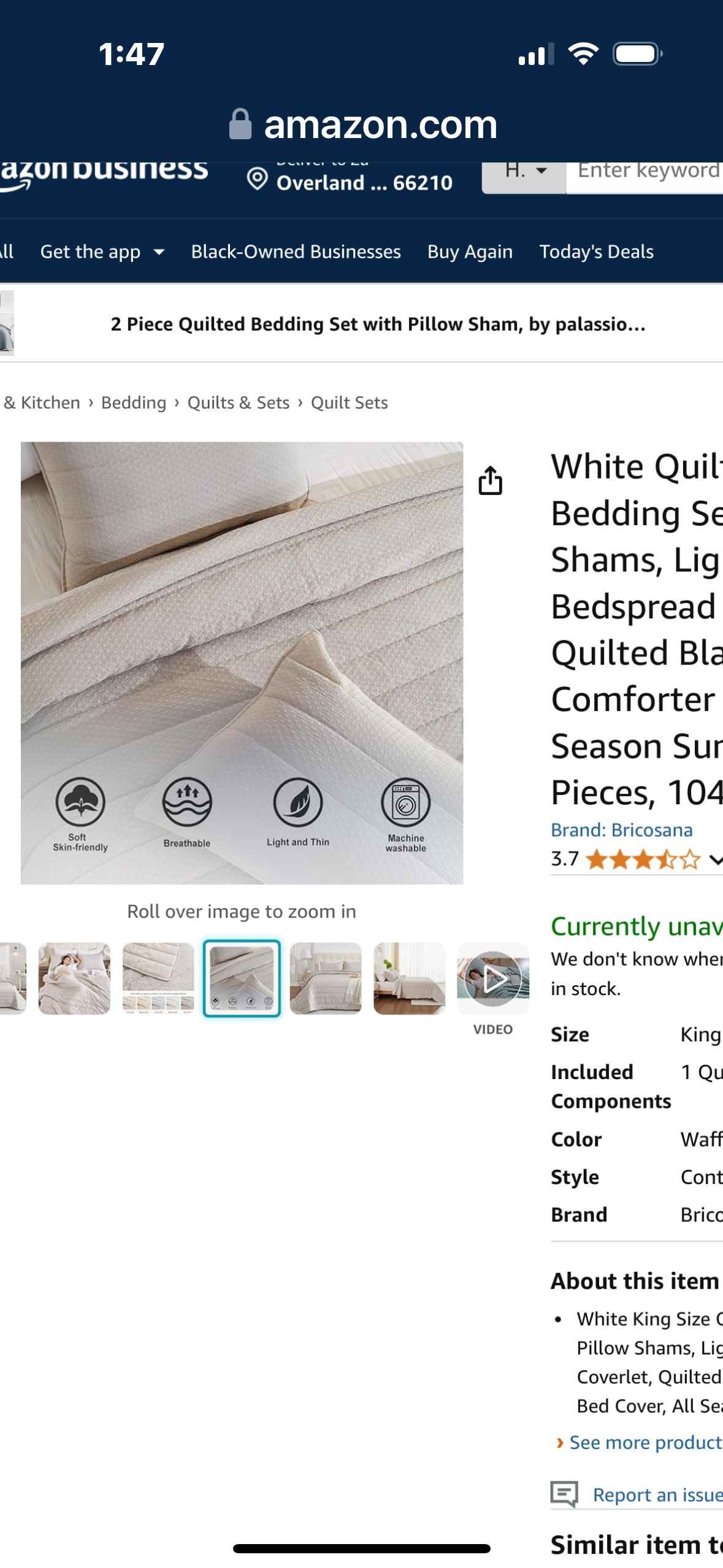 White Quilt King Size Bedding Sets with Pillow Shams, Lightweight Soft Bedspread Coverlet, Quilted Blanket Thin Comforter Bed Cover, All Season Summer Spring, 3 Pieces, 104" x 90”