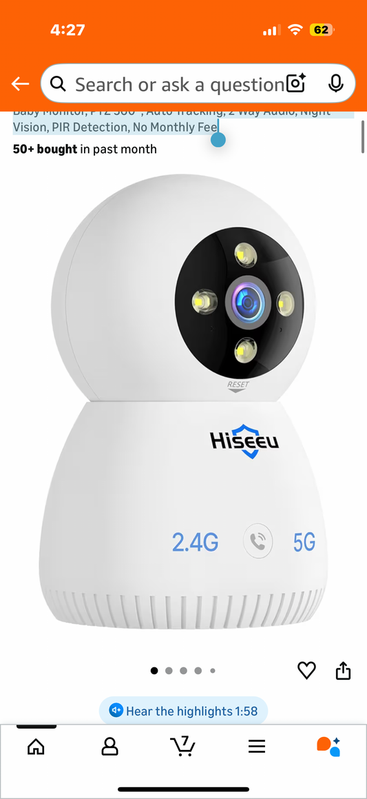 Indoor Security Camera, 2.4G/5G 5MP Pet Camera Baby Monitor, PTZ 360°, Auto Tracking, 2 Way Audio, Night Vision, PIR Detection, No Monthly Fee