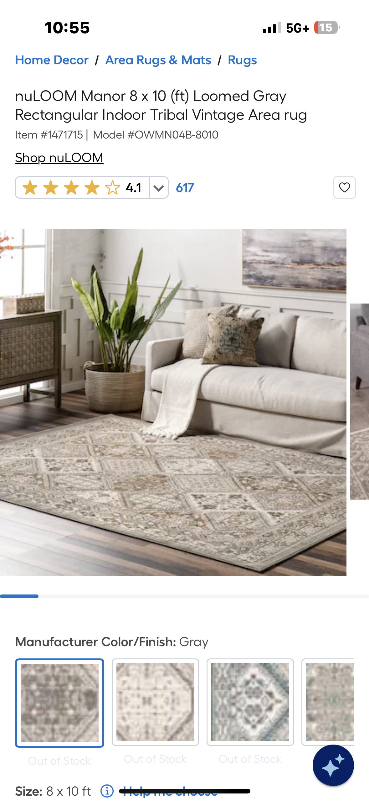 nuLOOM Manor 8’x10’ Loomed Gray Rectangular Indoor Tribal Vintage Area rug (L977)