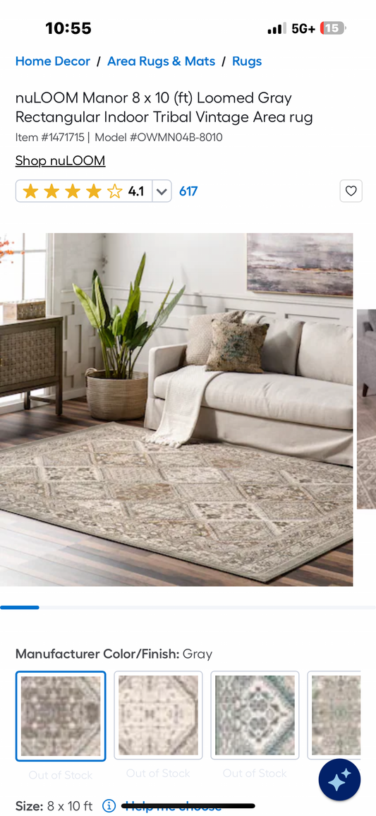nuLOOM Manor 8’x10’ Loomed Gray Rectangular Indoor Tribal Vintage Area rug (L977)