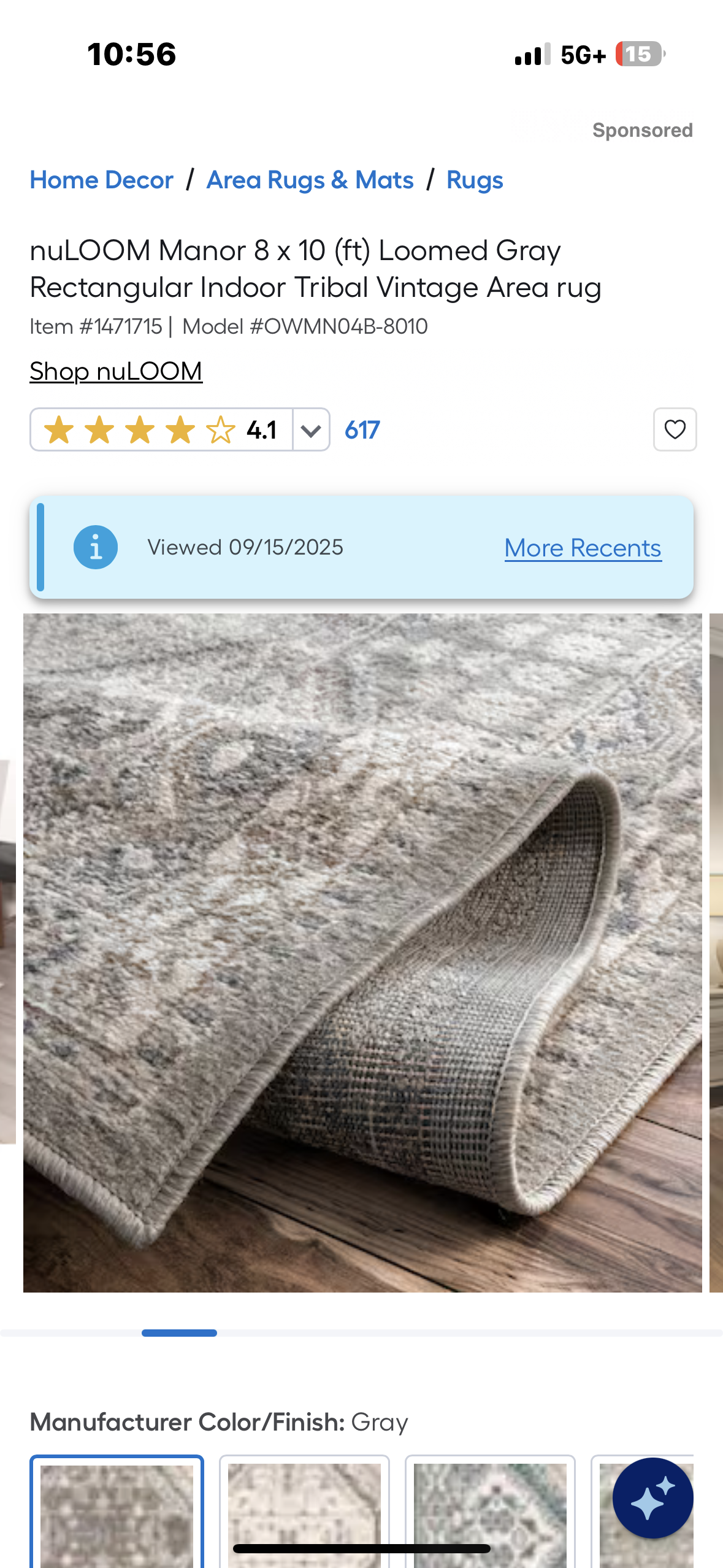 nuLOOM Manor 8’x10’ Loomed Gray Rectangular Indoor Tribal Vintage Area rug (L977)