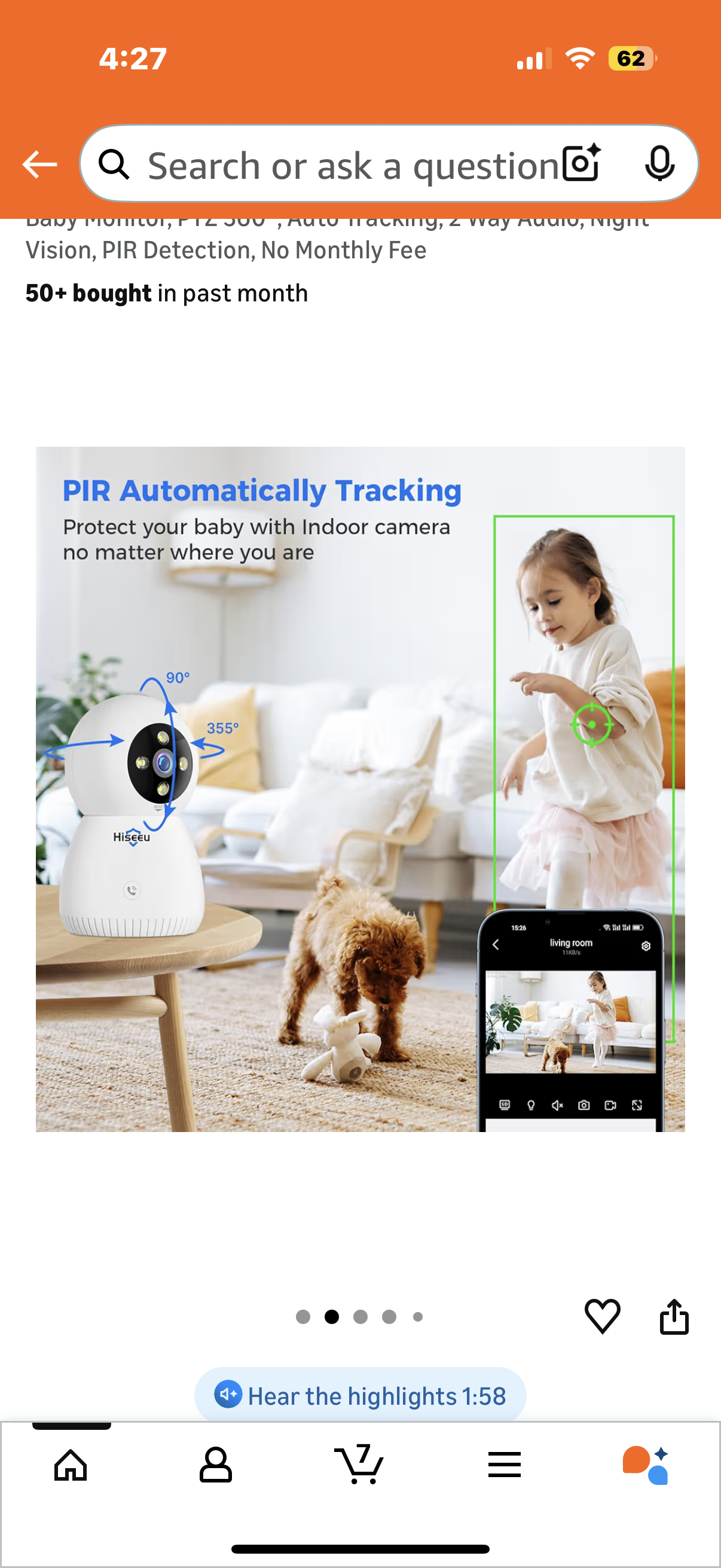 Indoor Security Camera, 2.4G/5G 5MP Pet Camera Baby Monitor, PTZ 360°, Auto Tracking, 2 Way Audio, Night Vision, PIR Detection, No Monthly Fee