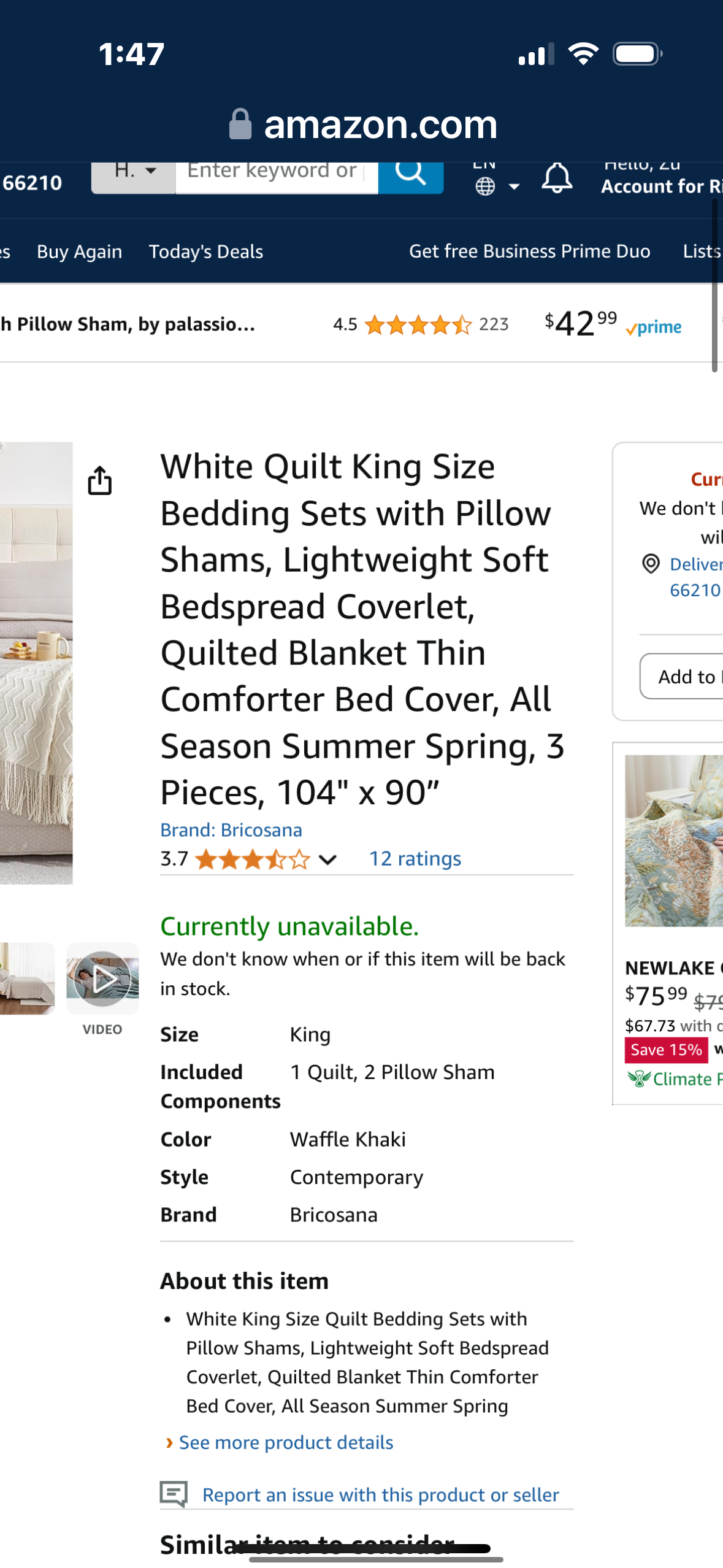 White Quilt King Size Bedding Sets with Pillow Shams, Lightweight Soft Bedspread Coverlet, Quilted Blanket Thin Comforter Bed Cover, All Season Summer Spring, 3 Pieces, 104" x 90”