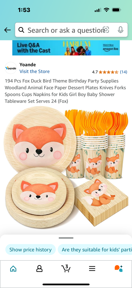 194 Pcs Fox Theme Birthday Party Supplies Woodland Animal Face Paper Dessert Plates Knives Forks Spoons Cups Napkins for Kids Girl Boy Baby Shower Tableware Set Serves 24