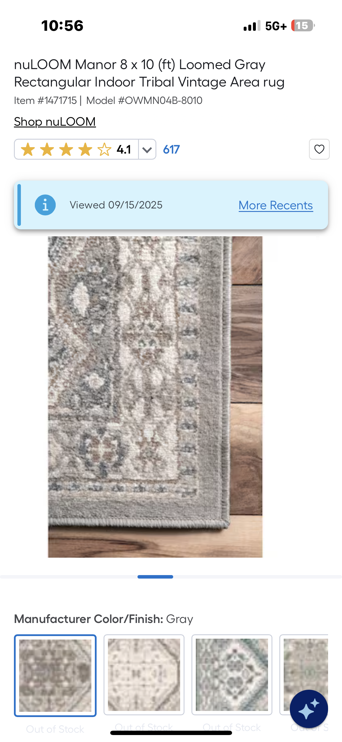 nuLOOM Manor 8’x10’ Loomed Gray Rectangular Indoor Tribal Vintage Area rug (L977)