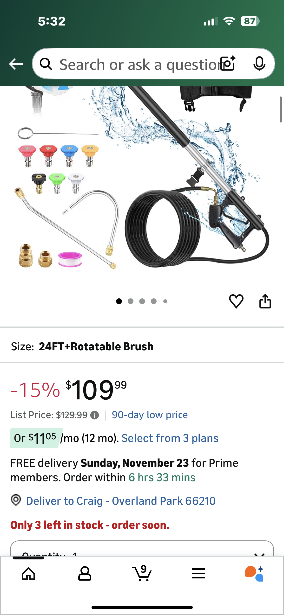 Aihand Pressure Washer Extension Wand, 24FT Telescoping Power Washer Wand with Gutter Tools & Rotatable Brush Cleaner Attachment, 7 Spray Nozzle Tips, 2 Hose Inlet Adapters & Belt Harness, 4000 PSI (G919)