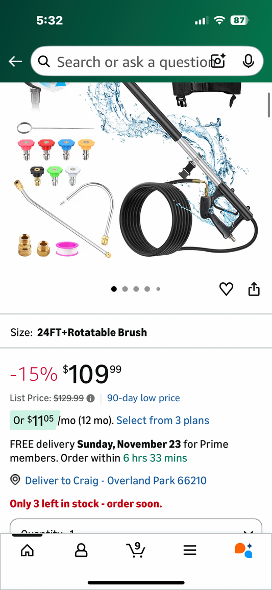 Aihand Pressure Washer Extension Wand, 24FT Telescoping Power Washer Wand with Gutter Tools & Rotatable Brush Cleaner Attachment, 7 Spray Nozzle Tips, 2 Hose Inlet Adapters & Belt Harness, 4000 PSI (G919)