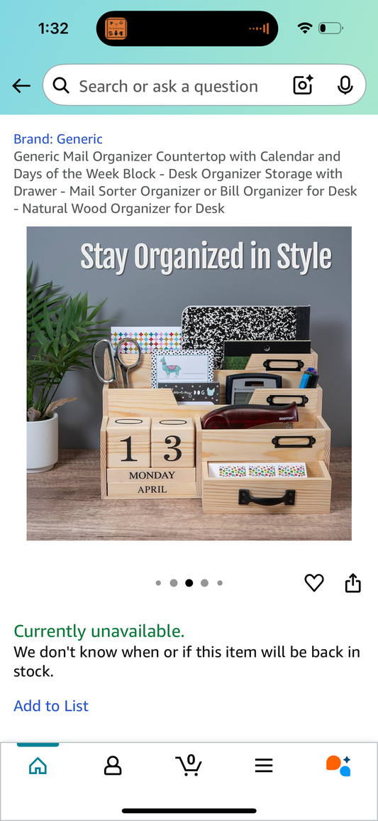 Generic Mail Organizer Countertop with Calendar and Days of the Week Block - Desk Organizer Storage with Drawer - Mail Sorter Organizer or Bill Organizer for Desk - Natural Wood Organizer for Desk