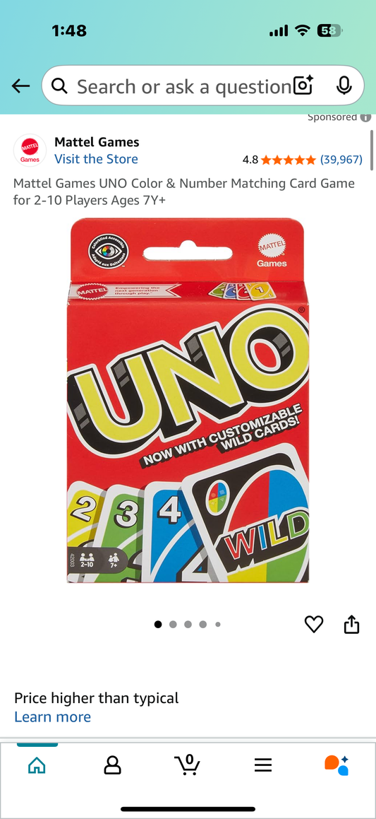 Mattel Games UNO Color & Number Matching Card Game for 2-10 Players Ages 7Y+