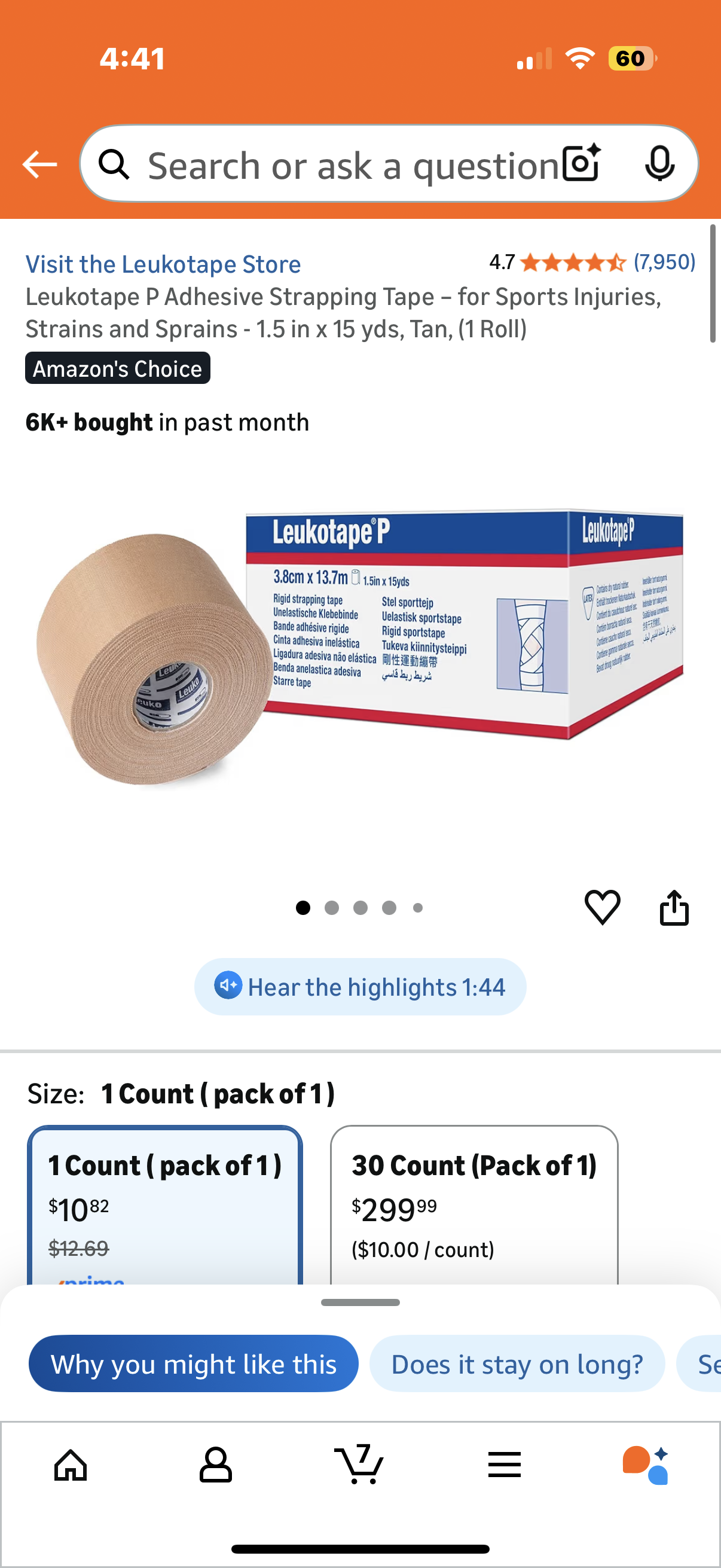 Leukotape P Adhesive Strapping Tape – for Sports Injuries, Strains and Sprains - 1.5 in x 15 yds, Tan, (1 Roll