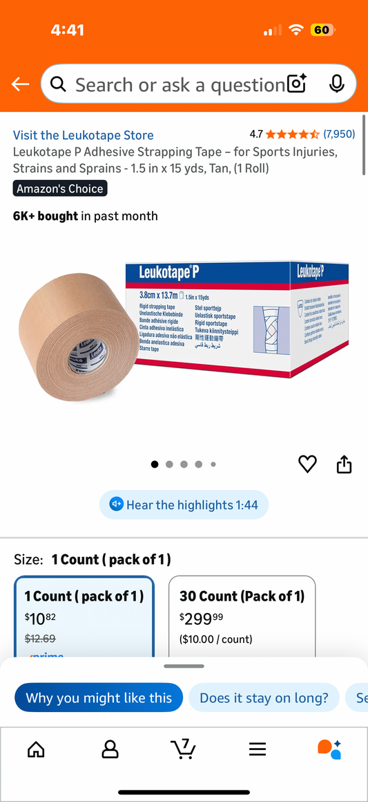 Leukotape P Adhesive Strapping Tape – for Sports Injuries, Strains and Sprains - 1.5 in x 15 yds, Tan, (1 Roll