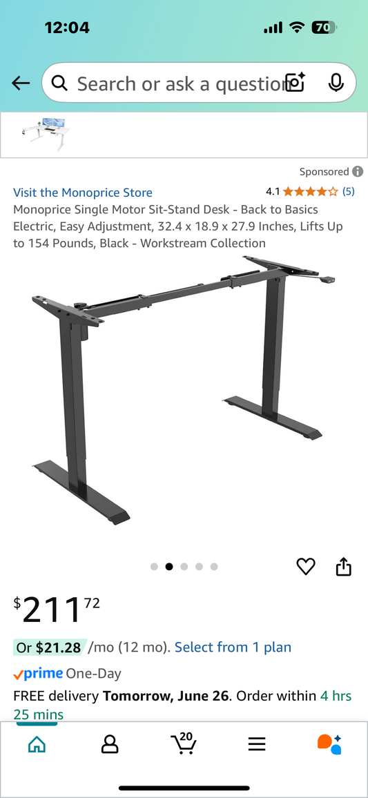New - Monoprice Single Motor Sit-Stand Desk, Easy Adjustment, 32.4 x 18.9 x 27.9 Inches, Lifts Up to 154 Pounds, Black (O378)