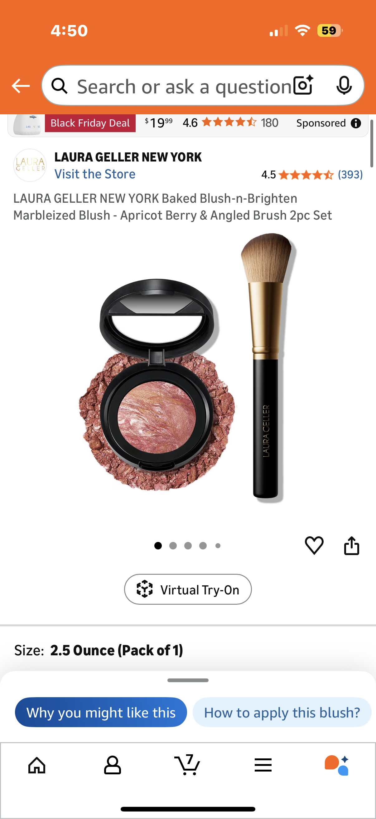 LAURA GELLER NEW YORK Baked Blush-n-Brighten Marbleized Blush - Apricot Berry & Angled Brush