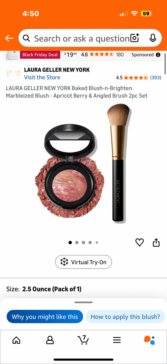 LAURA GELLER NEW YORK Baked Blush-n-Brighten Marbleized Blush - Apricot Berry & Angled Brush