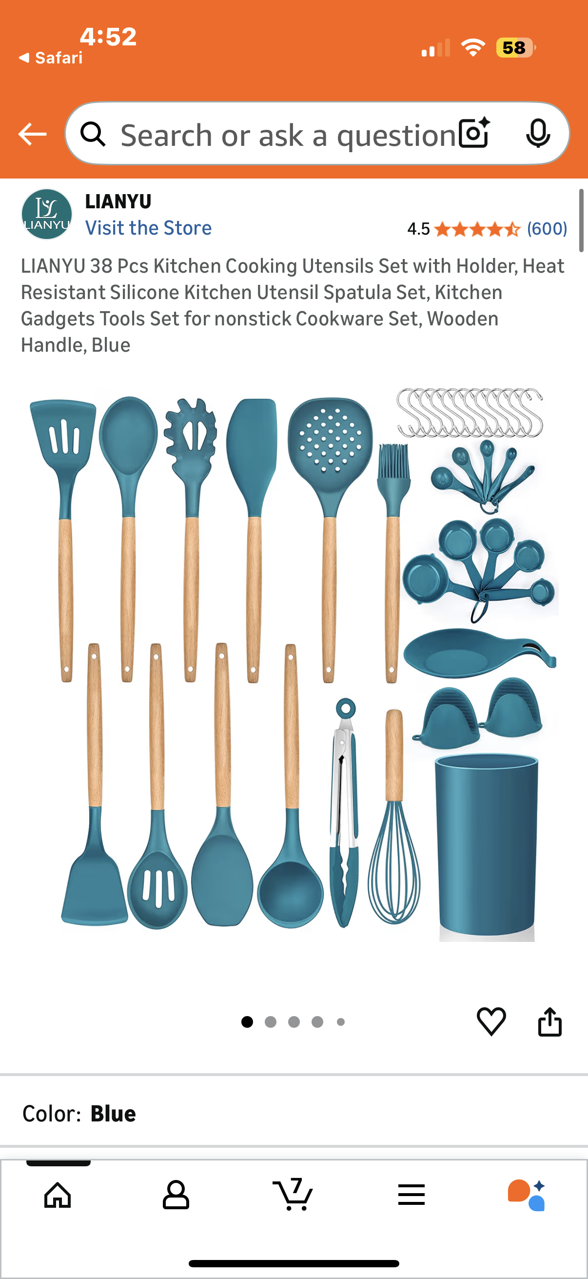 LIANYU 38 Pcs Kitchen Cooking Utensils Set with Holder, Heat Resistant Silicone Kitchen Utensil Spatula Set, Kitchen Gadgets Tools Set for nonstick Cookware Set, Wooden Handle, Grey