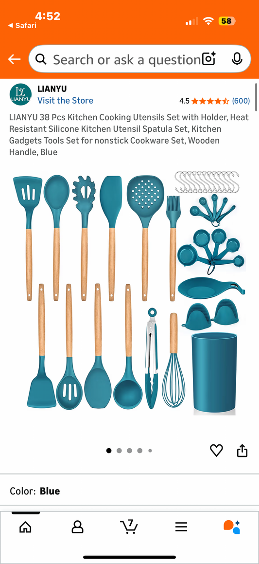 LIANYU 38 Pcs Kitchen Cooking Utensils Set with Holder, Heat Resistant Silicone Kitchen Utensil Spatula Set, Kitchen Gadgets Tools Set for nonstick Cookware Set, Wooden Handle, Grey