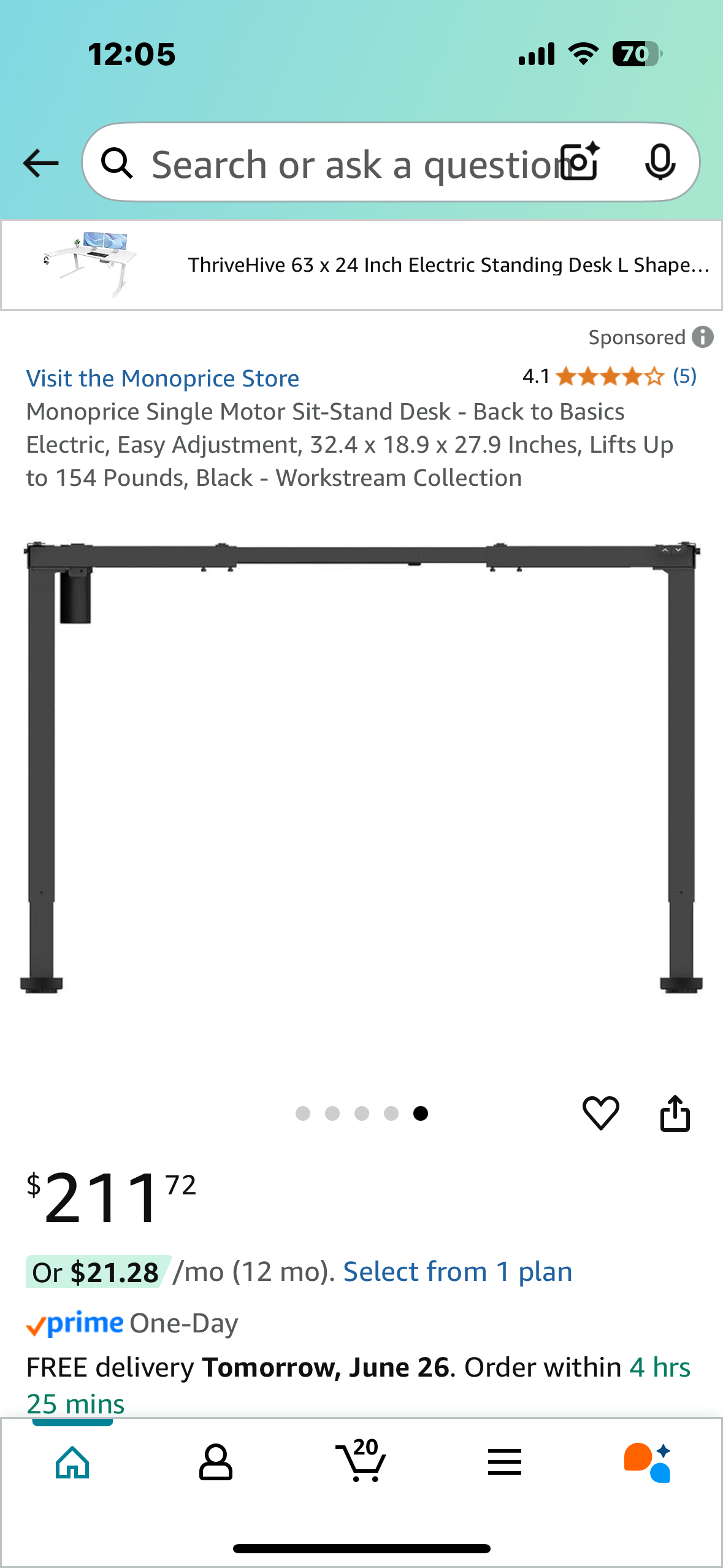 New - Monoprice Single Motor Sit-Stand Desk, Easy Adjustment, 32.4 x 18.9 x 27.9 Inches, Lifts Up to 154 Pounds, Black (O378)