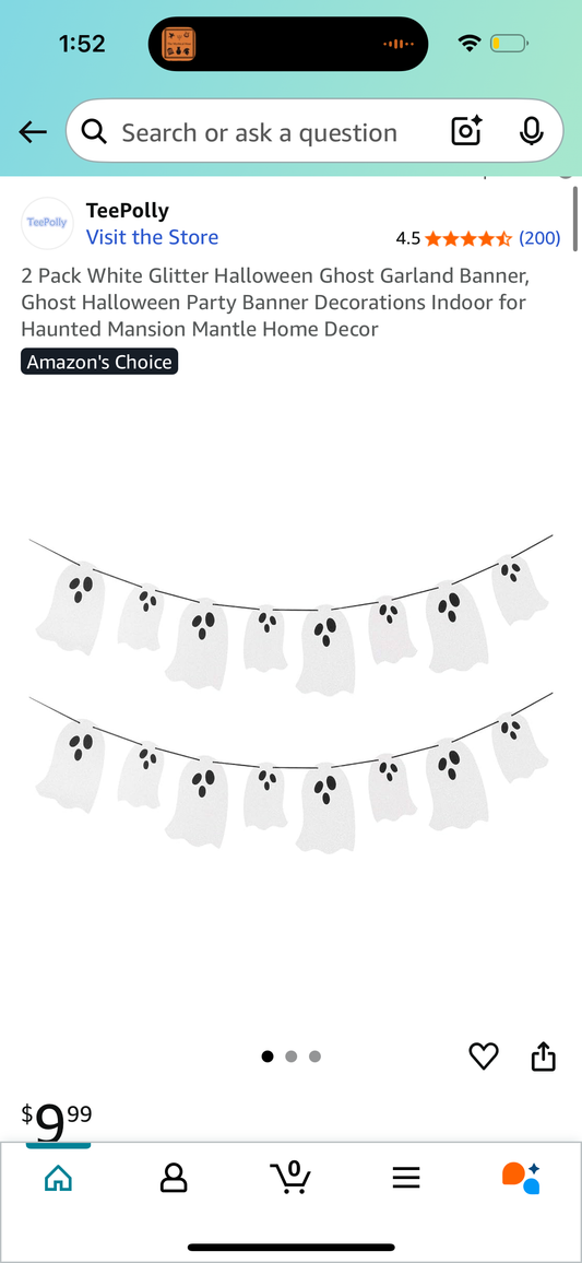 2 Pack White Glitter Halloween Ghost Garland Banner, Ghost Halloween Party Banner Decorations Indoor for Haunted Mansion Mantle Home Decor