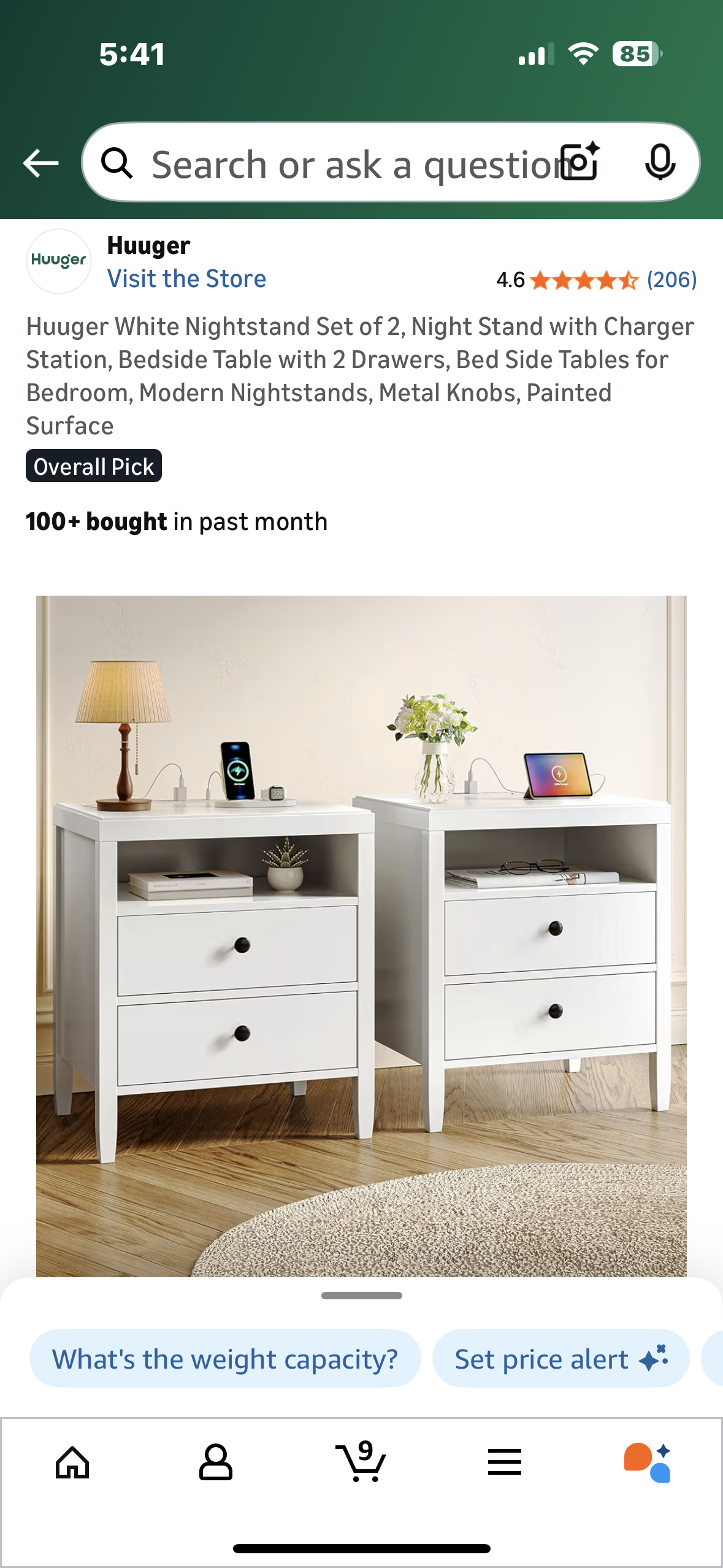 Huuger White Nightstand Set of 2, Night Stand with Charger Station, Bedside Table with 2 Drawers, Modern Nightstands, Metal Knobs, Painted Surface Overall Pick (L1107)