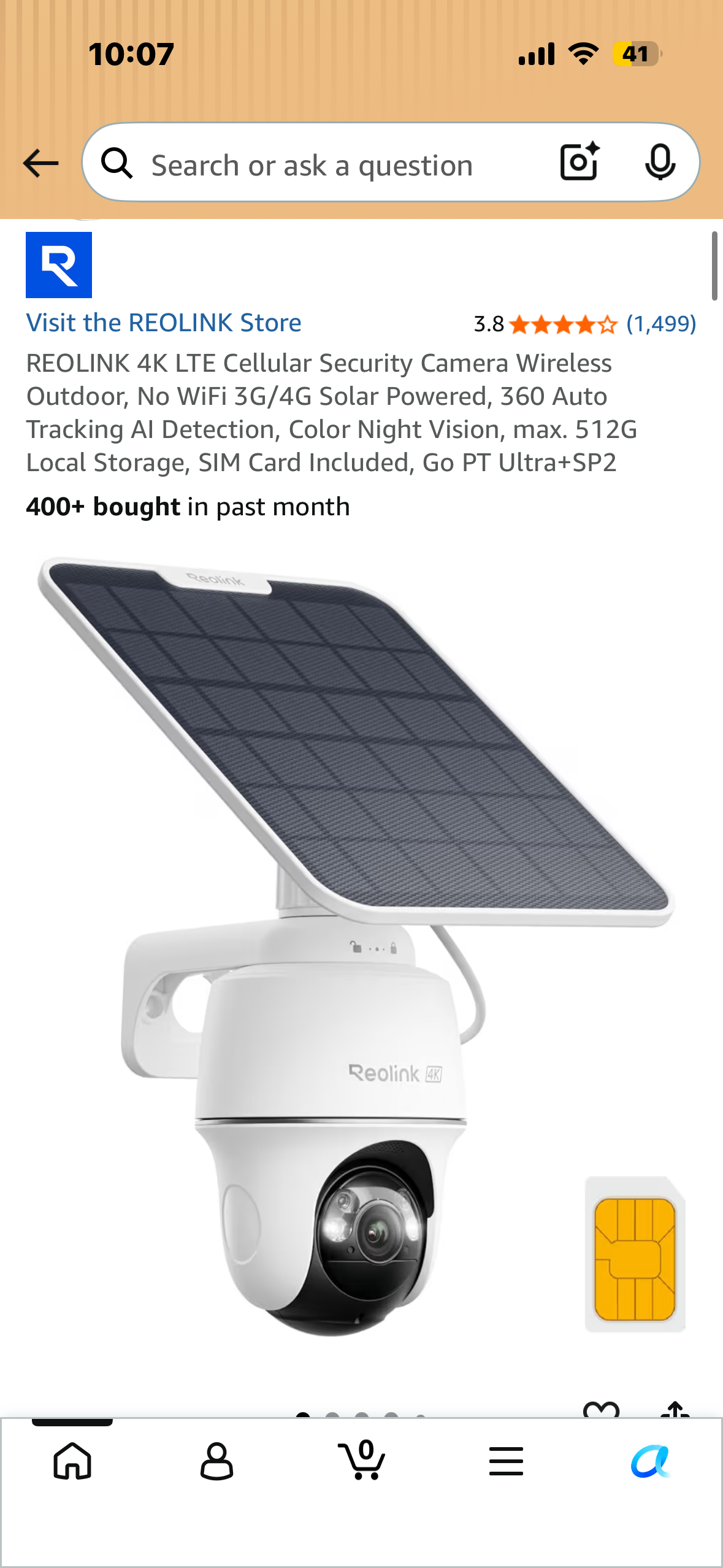 REOLINK 4K LTE Cellular Security Camera Wireless Outdoor, No WiFi 3G/4G Solar Powered, 360 Auto Tracking Al Detection, Color Night Vision, max. 512G Local Storage, SIM Card Included, Go PT Ultra+SP2