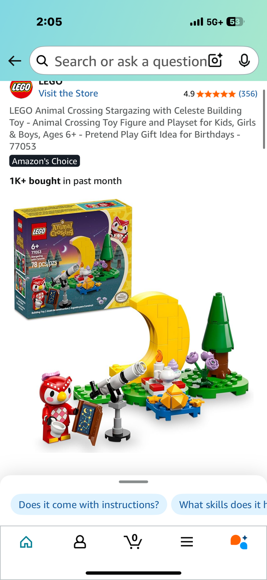 LEGO Animal Crossing Stargazing with Celeste Building Toy - Animal Crossing Toy Figure and Playset for Kids, Girls & Boys, Ages 6