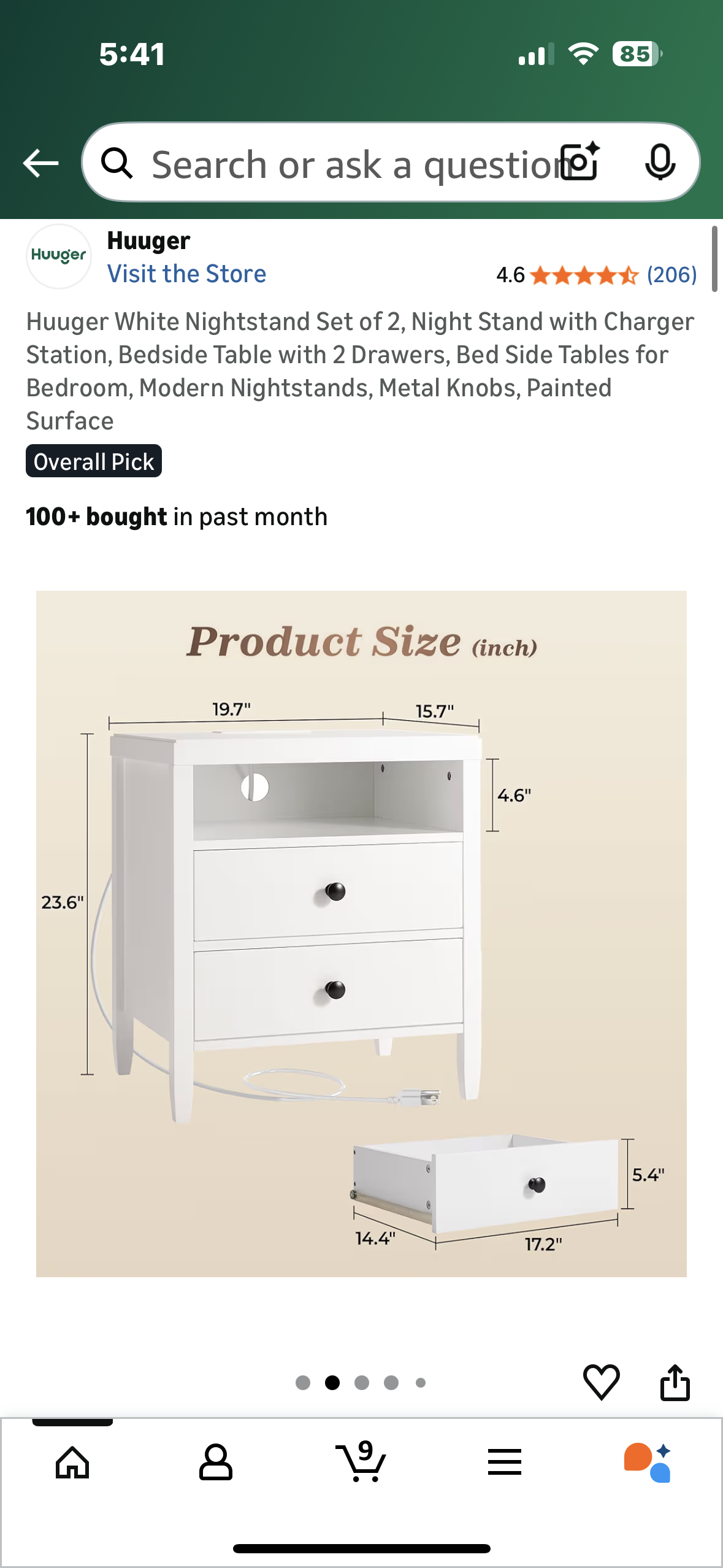 Huuger White Nightstand Set of 2, Night Stand with Charger Station, Bedside Table with 2 Drawers, Modern Nightstands, Metal Knobs, Painted Surface Overall Pick (L1107)