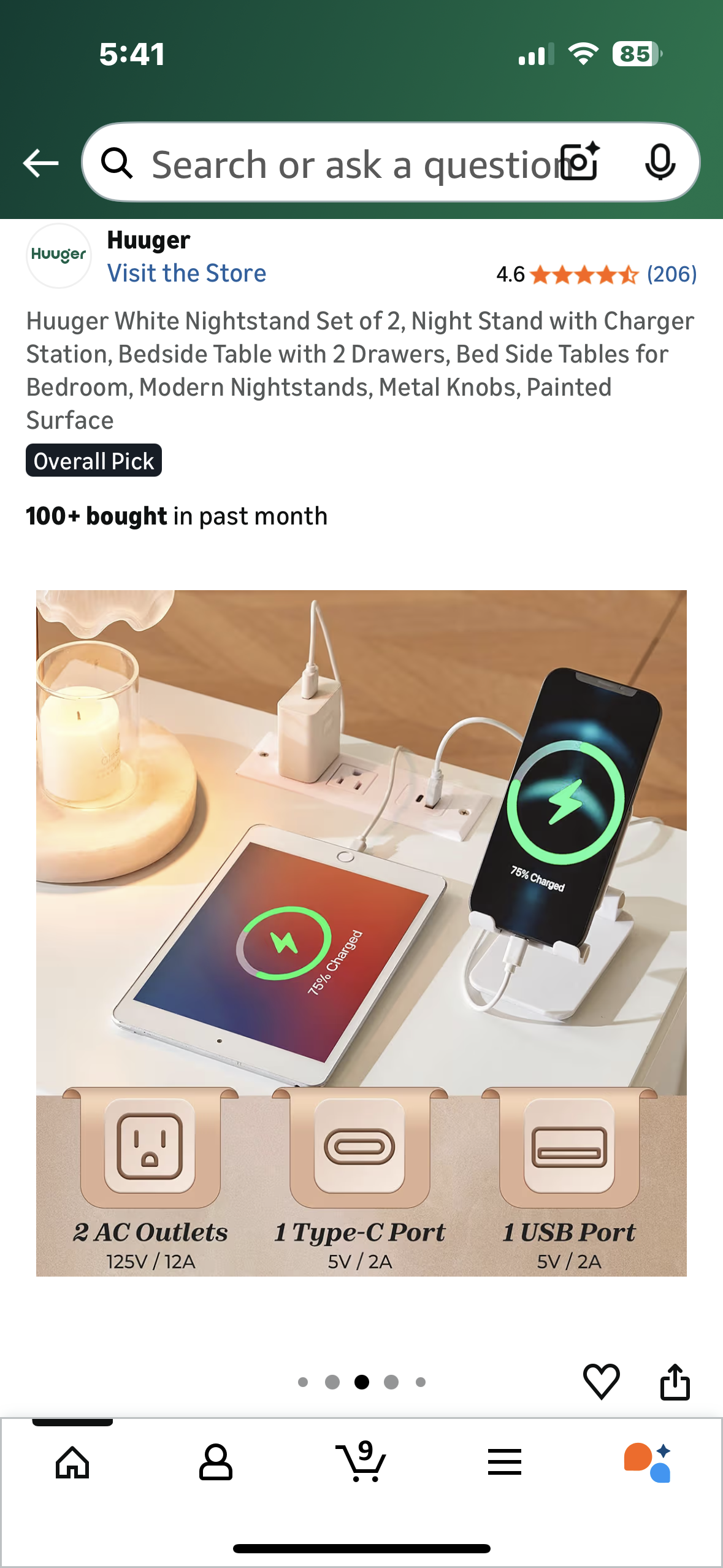 Huuger White Nightstand Set of 2, Night Stand with Charger Station, Bedside Table with 2 Drawers, Modern Nightstands, Metal Knobs, Painted Surface Overall Pick (L1107)