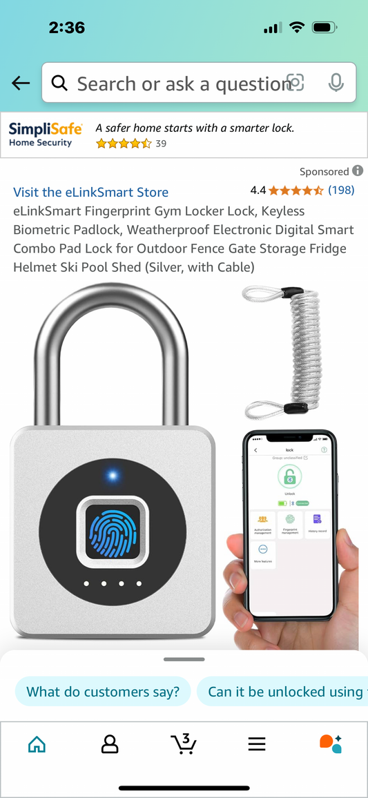 eLinkSmart Fingerprint Gym Locker Lock, Keyless Biometric Padlock, Weatherproof Electronic Digital Smart Combo Pad Lock for Outdoor Fence Gate Storage Fridge Helmet Ski Pool Shed (Silver, with Cable