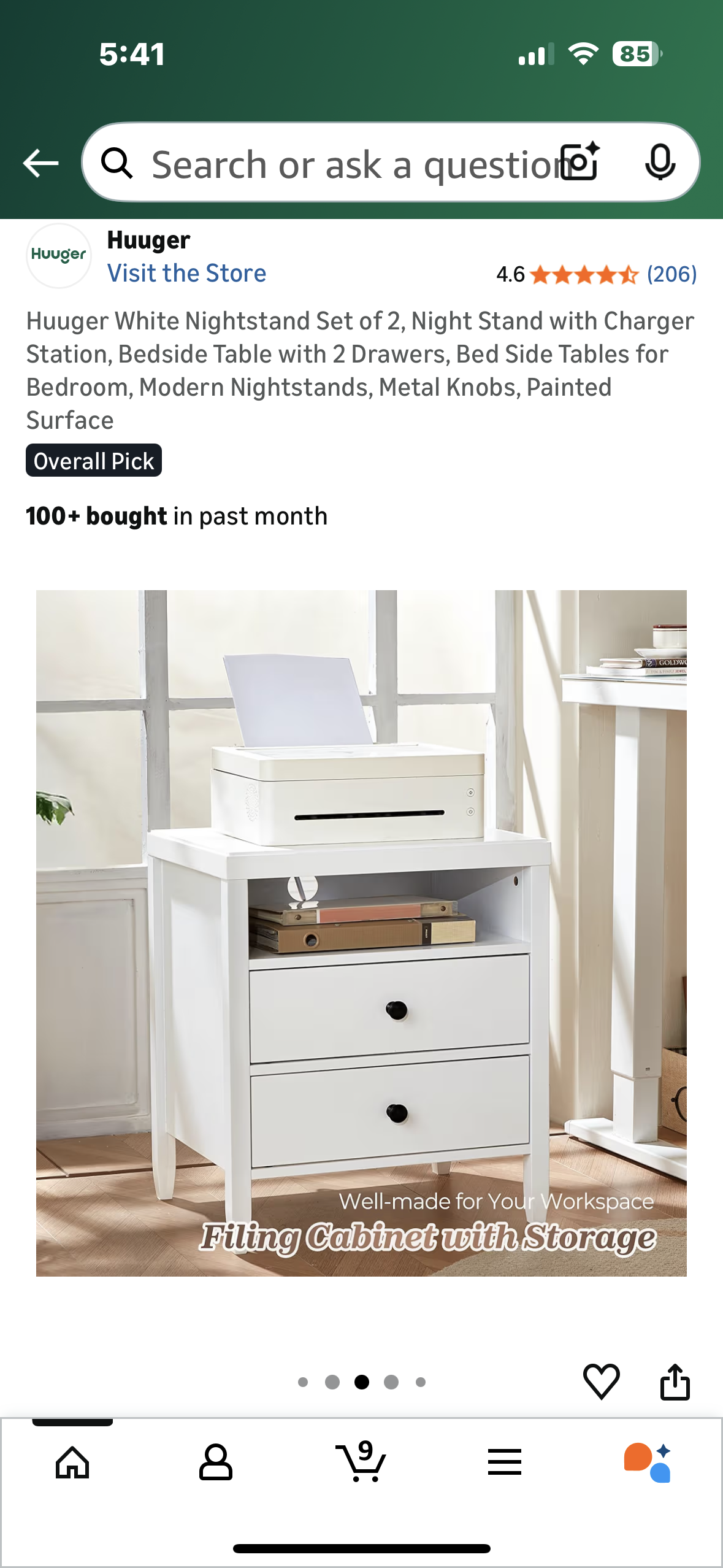 Huuger White Nightstand Set of 2, Night Stand with Charger Station, Bedside Table with 2 Drawers, Modern Nightstands, Metal Knobs, Painted Surface Overall Pick (L1107)