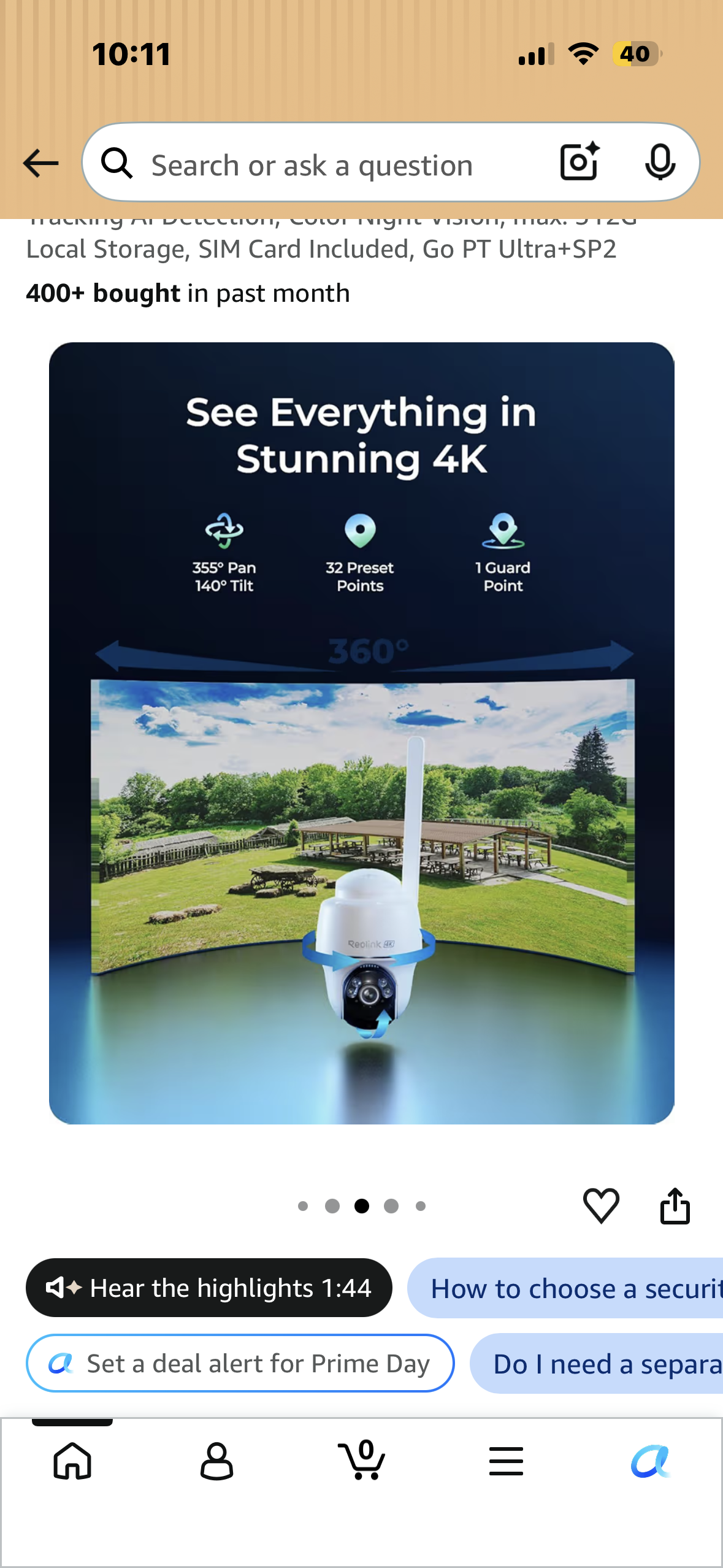 REOLINK 4K LTE Cellular Security Camera Wireless Outdoor, No WiFi 3G/4G Solar Powered, 360 Auto Tracking Al Detection, Color Night Vision, max. 512G Local Storage, SIM Card Included, Go PT Ultra+SP2