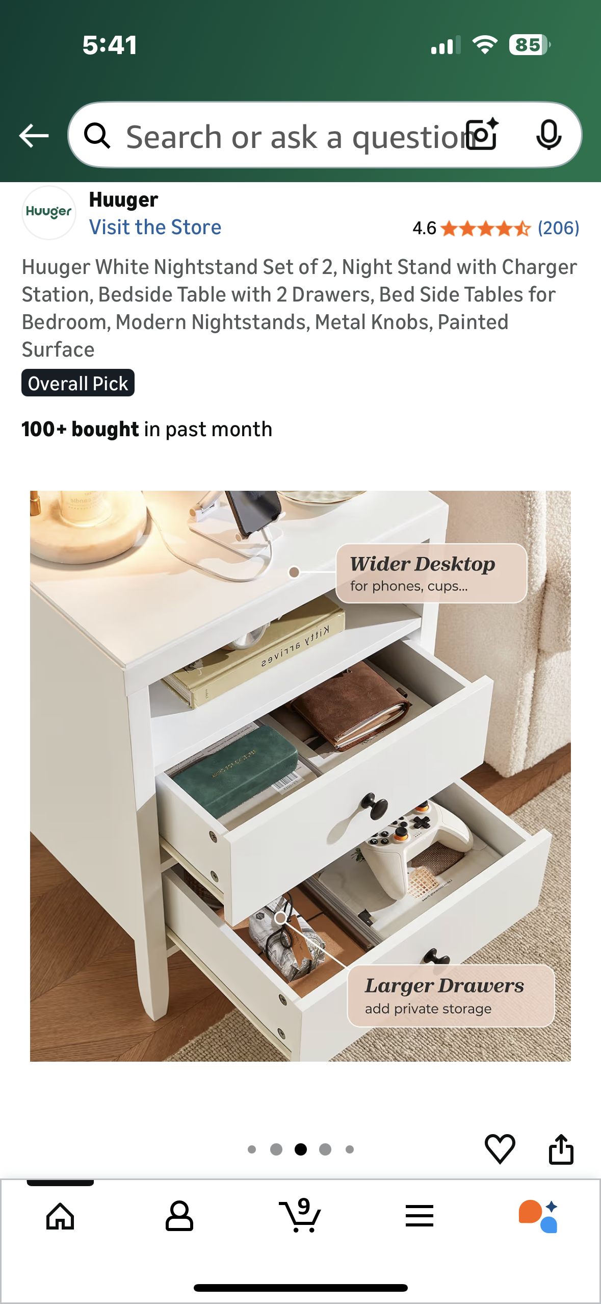 Huuger White Nightstand Set of 2, Night Stand with Charger Station, Bedside Table with 2 Drawers, Modern Nightstands, Metal Knobs, Painted Surface Overall Pick (L1107)