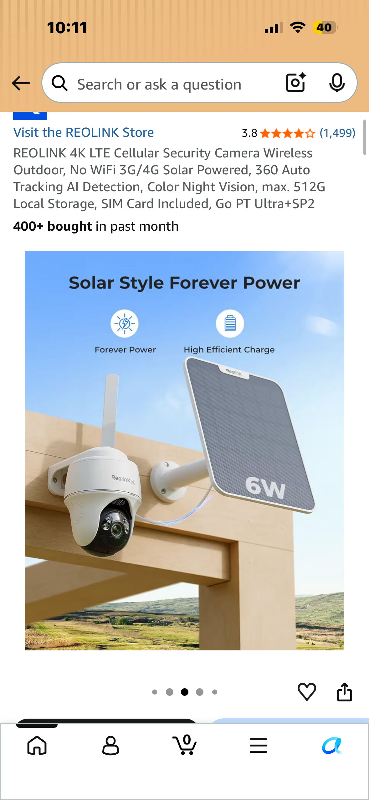 REOLINK 4K LTE Cellular Security Camera Wireless Outdoor, No WiFi 3G/4G Solar Powered, 360 Auto Tracking Al Detection, Color Night Vision, max. 512G Local Storage, SIM Card Included, Go PT Ultra+SP2