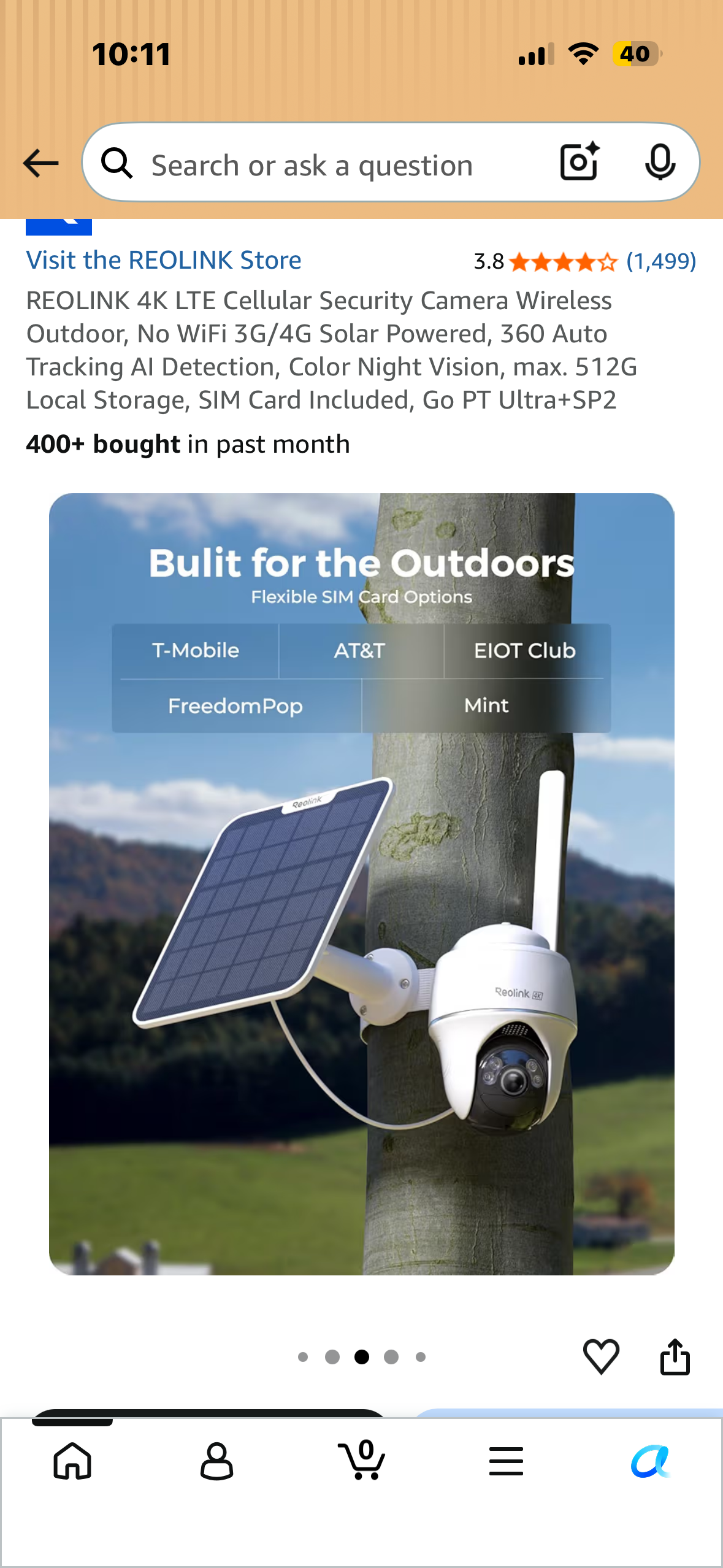 REOLINK 4K LTE Cellular Security Camera Wireless Outdoor, No WiFi 3G/4G Solar Powered, 360 Auto Tracking Al Detection, Color Night Vision, max. 512G Local Storage, SIM Card Included, Go PT Ultra+SP2