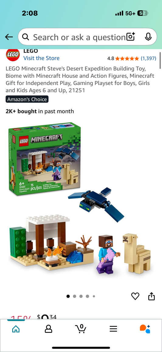 LEGO Minecraft Steve's Desert Expedition Building Toy, Biome with Minecraft House and Action Figures, Minecraft Gift for Independent Play