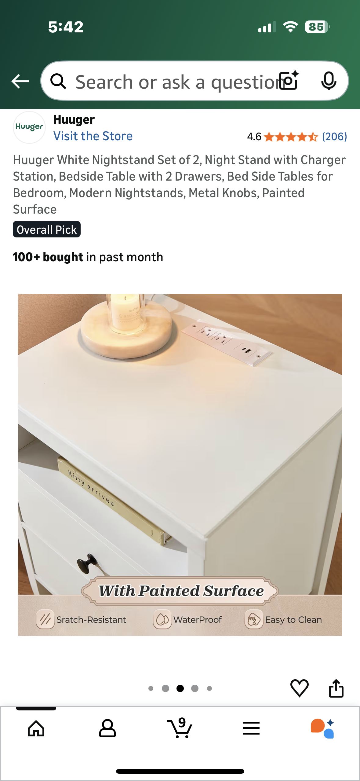 Huuger White Nightstand Set of 2, Night Stand with Charger Station, Bedside Table with 2 Drawers, Modern Nightstands, Metal Knobs, Painted Surface Overall Pick (L1107)