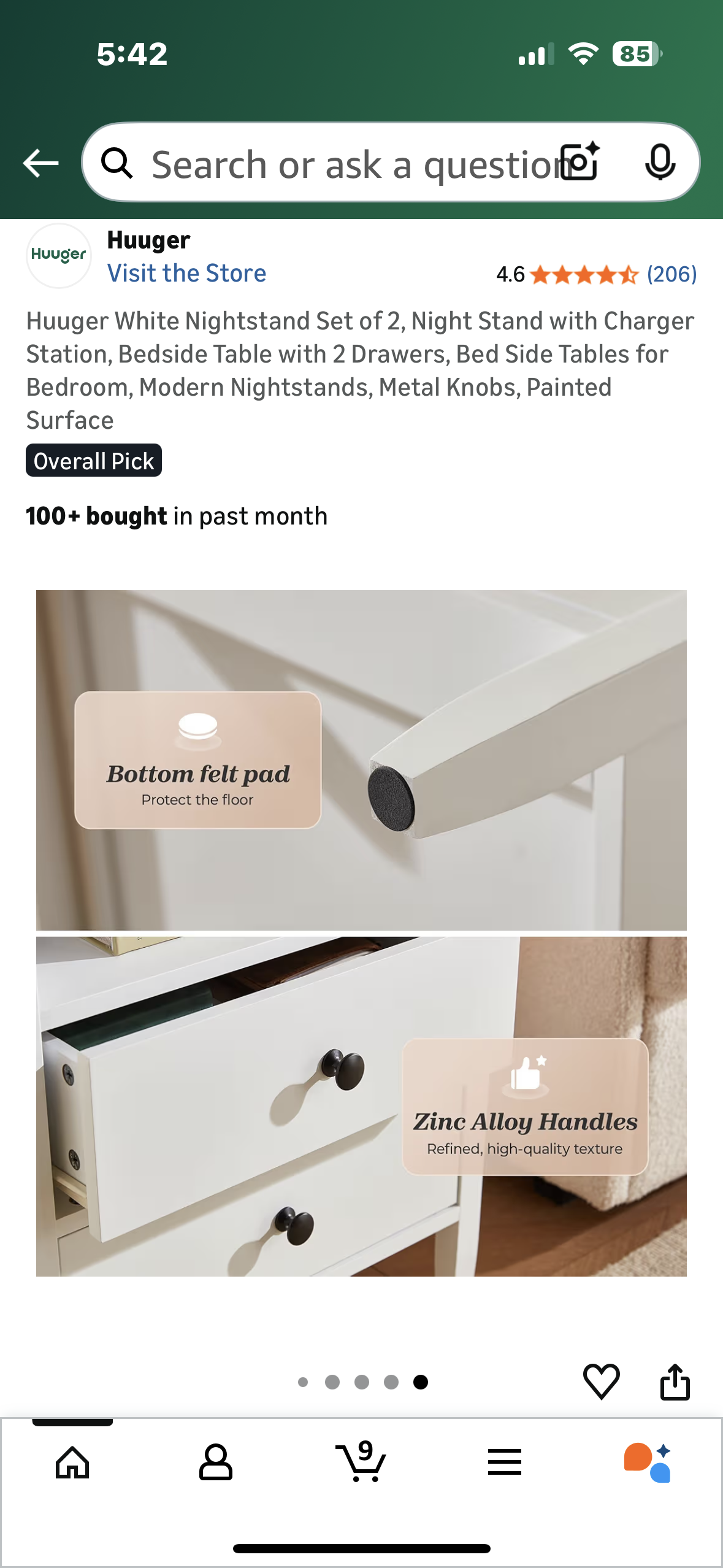 Huuger White Nightstand Set of 2, Night Stand with Charger Station, Bedside Table with 2 Drawers, Modern Nightstands, Metal Knobs, Painted Surface Overall Pick (L1107)